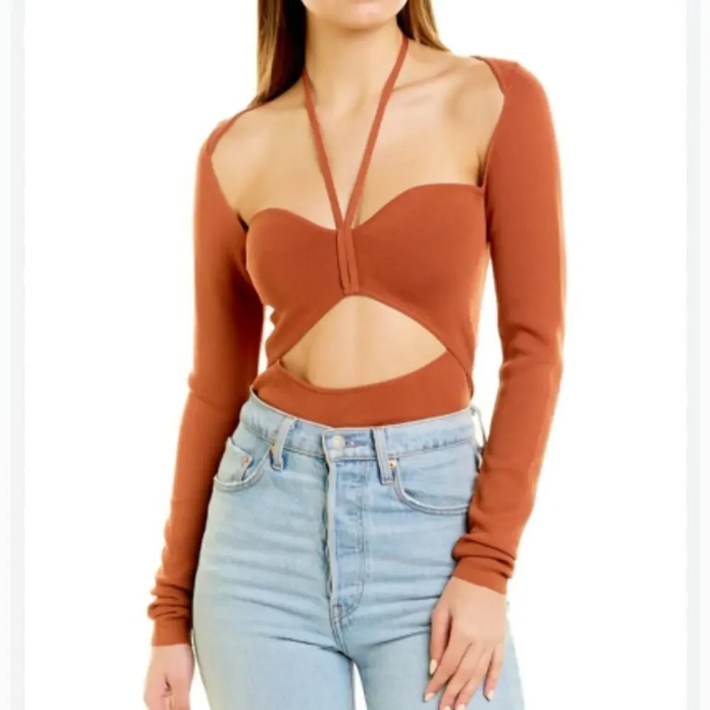 REVOLVE Bardot Maxwell Knit Top cot cutout long sleeve in Copper size L